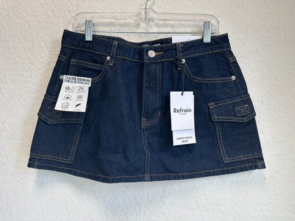 Refrain Los Angeles Cargo Denim Mini Skirt 9/29 NWT Dark Wash Y2K Utility